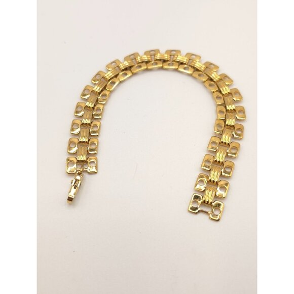 Vintage Gold-Tone Link Chain Bracelet With Double Rows & Lobster Clasp Closure - Picture 7 of 8